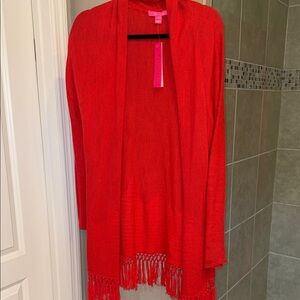 Lilly Pulitzer Tatum Cardigan Ruby Red Metallic Size Large New with Tags